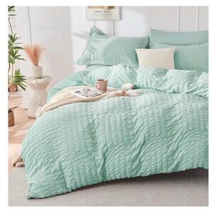 Hymokele Seersucker Duvet Cover in Green